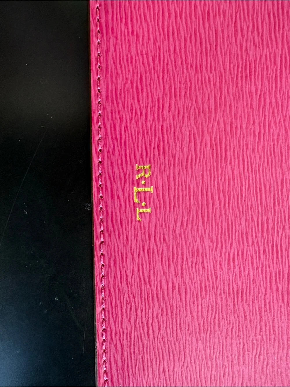 Ralph Lauren RLL Pink Crosshatch Leather Zip Pouch Wallet Card Case Gold